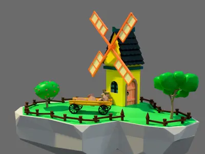 island 1 windmill Low-poly 3D model