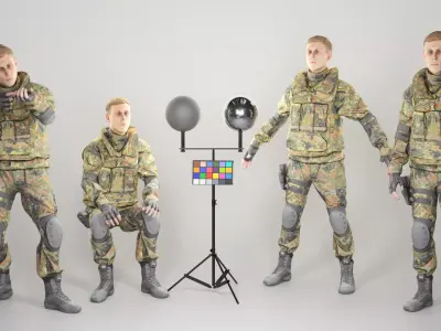 Animated young soldier in Bundeswehr military uniform 205 Low-poly 3D model