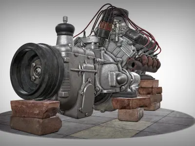 Old engine truck motor ZMZ-53 V8 yk1 Low-poly 3D model