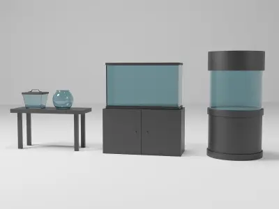 Aquarium tanks set for home fish and indoor decoration  Low-poly 3D model