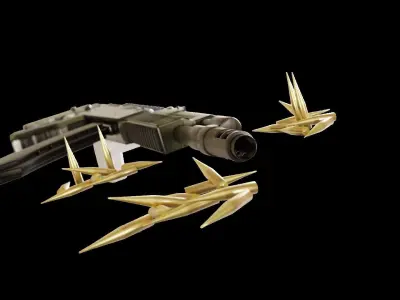 Gun model with gold spikes Low-poly 3D model