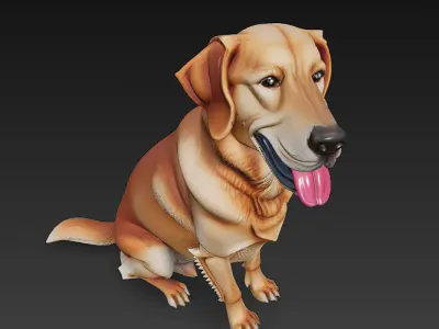Golden Retriever Dog Realistic 3D Model - Low Poly Realistic Low-poly 3D model