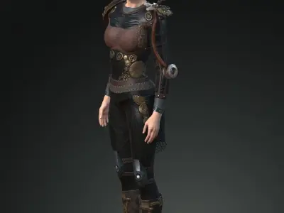 Steampunk rigged character Low-poly 3D model 2