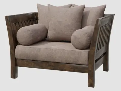 Wooden Armchair Low-poly 3D model