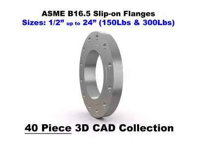 ASME B16-5 Slip-on Flanges - 150Lbs and 300Lbs - CAD Files 3D model