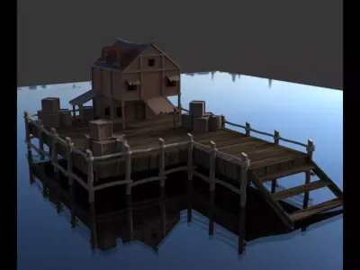 Sea Side Fishing house Low-poly 3D model