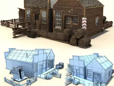 Low Poly Wild West Buildings Low-poly 3D model