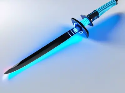 Neon Blue Katana 3D Model 3D model