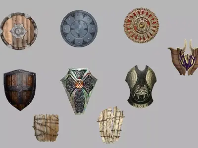 Medieval Viking Shields Set Low-poly 3D Model Low-poly 3D model