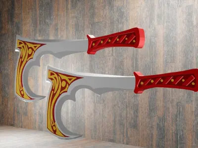 Combat Axes From Shadow Fight 2 - Harrier Hooks Low-poly 3D model