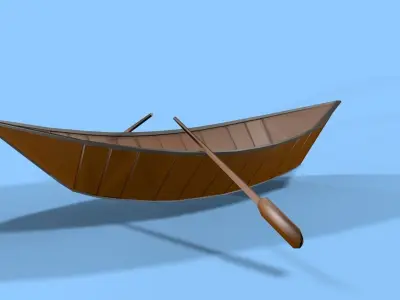 Boat Low Poly wooden with two paddles Low-poly 3D model