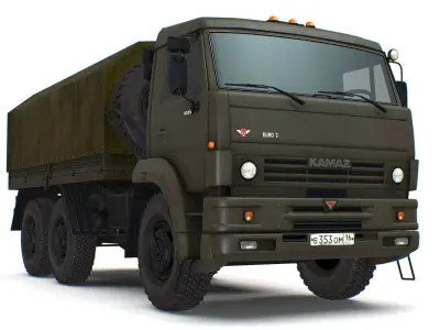 Kamaz 5350 6x6 Russian General Utility Truck Car Military Low-poly 3D model