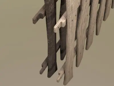 Wooden House Fence rustic village old Low-poly 3D model