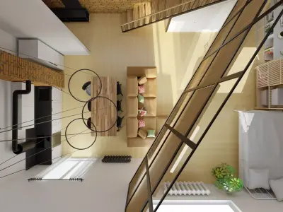 Interior scene of modern two-level apartment for Blender Free 3D model