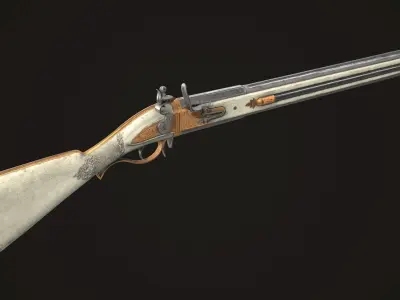 Double-barreled Flintlock Rifle White Low-poly 3D model