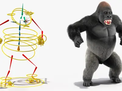 Roaring Gorilla Fur Animated Rigged 3D model