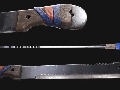 Machete knife with stripes Low-poly 3D model