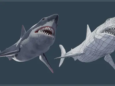 Animated Great White Shark Low-poly 3D model