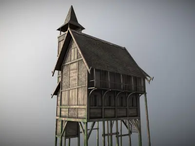Medieval lake village - House 4 Low-poly 3D model