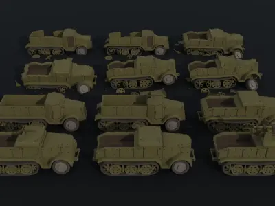 Cartoon Dieselpunk armored cars 2 Polygonal Style Low-poly 3D model