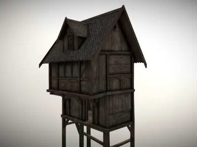 Medieval Lake Village - House 11 with interiors Low-poly 3D model