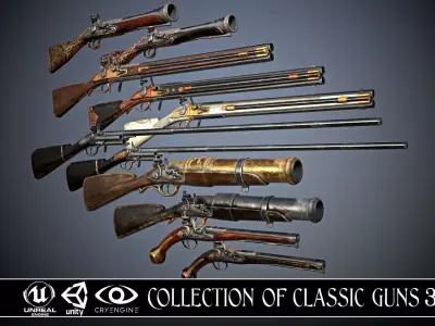 Collection of classic guns 3 Low-poly 3D model