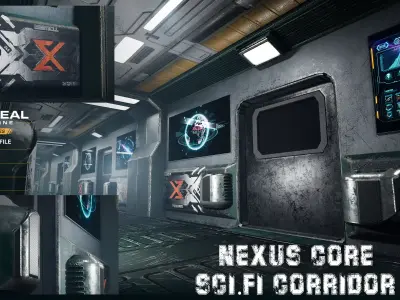 NEXUS CORE Sci-Fi Spaceship Corridor Modular Hallway Low-poly 3D model