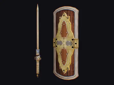 Sword Light Shield Armor Dagger Wooden Edged Cutting Rapier Low-poly 3D model