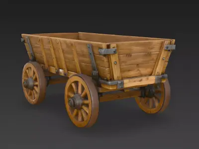 Vintage Heavy Wooden Freight Wagon 3D Model Low-poly 3D model