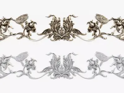 Cartouche ornate design with bird 3D model