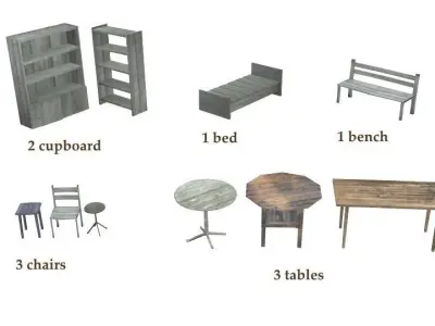 Old furniture set Free low-poly 3D model