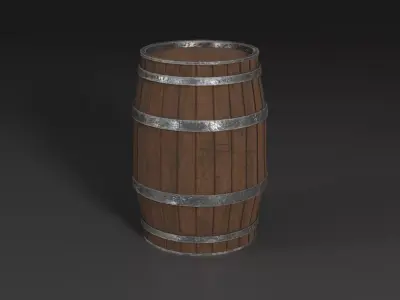 Medieval wooden realistic barrel and Substance Materials Low-poly 3D model