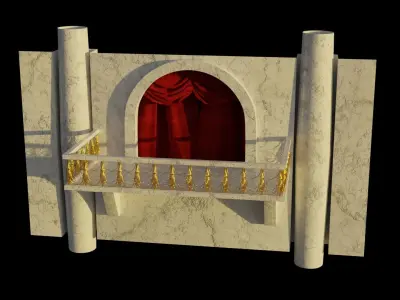 Balcony 3D model with curtain 3D model