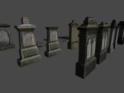 Gravestones group of Low-poly 3D model