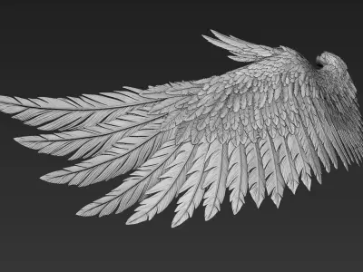 Wings Realistic pair of colorful feathered 3D model