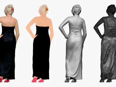 001249 woman in age in long black dress pink shoes 3D model
