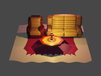 Couch single and double with table and lamp updated  Free 3D model