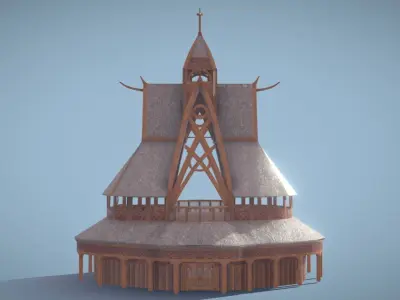Viking Stave Church-Building Low-poly 3D model