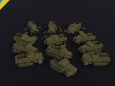 Cartoon Dieselpunk armored cars 2 Polygonal Style Low-poly 3D model