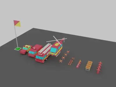 Fire Vehicles Car Van Helicopter Drone Low-poly 3D model