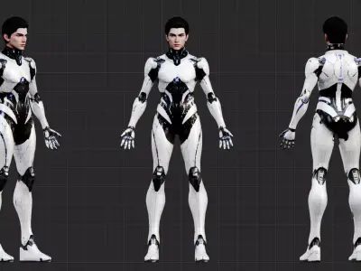 Cyberpunk Male Cyborg Character - Rigged Low-poly 3D model
