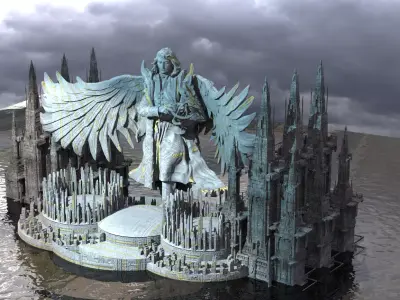 Ancient Ireland Giant causeway With Statue 3D 3D model