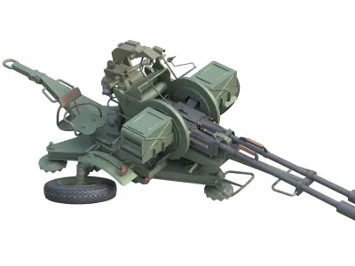 ZU 23 2 Towed 23 mm anti-aircraft twin autocannon Low-poly 3D model