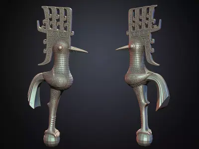 Ancient Shu Sanxingdui Sunbird Statue 3D model