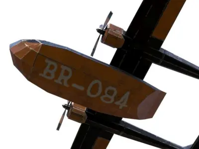 hydroplane lowpoly model toy plane with two propellers Low-poly 3D model