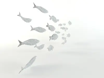 Fish Flock Lowpoly Sealife Bass Pollad Plaice Pouting Fishes  Low-poly 3D model