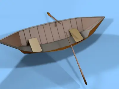 Boat Low Poly wooden with two paddles Low-poly 3D model