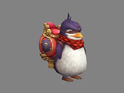 Cartoon gangster penguin mount Low-poly 3D model