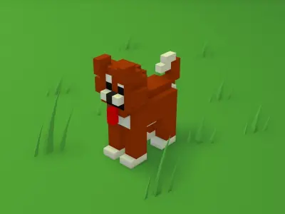 Voxel cartoon dog  game ready Low-poly 3D model