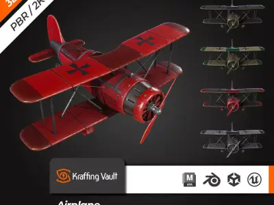 Airplane WW1 Low-poly 3D model